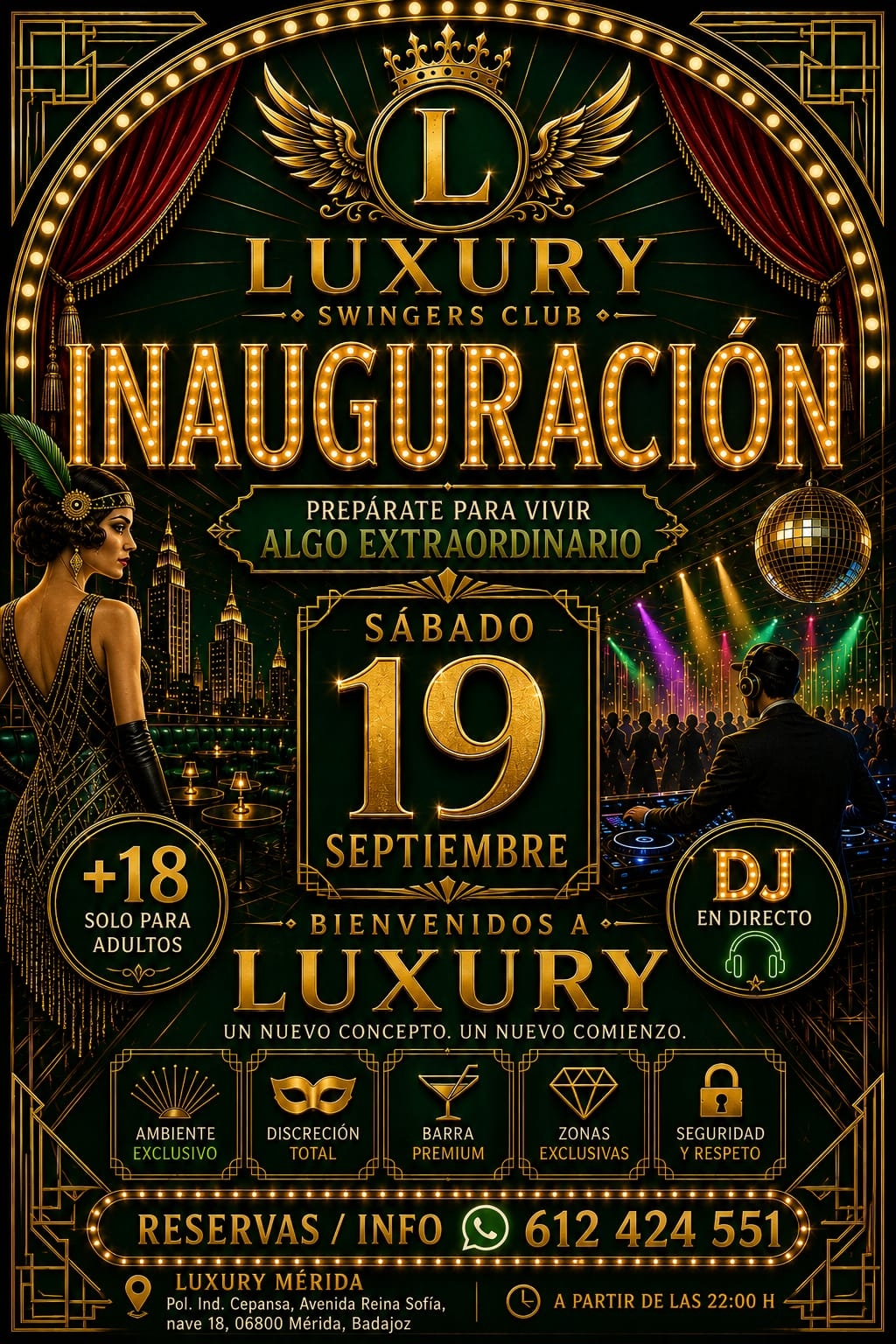 Cartel de inauguracion del 19 de septiembre con telefono para reservas